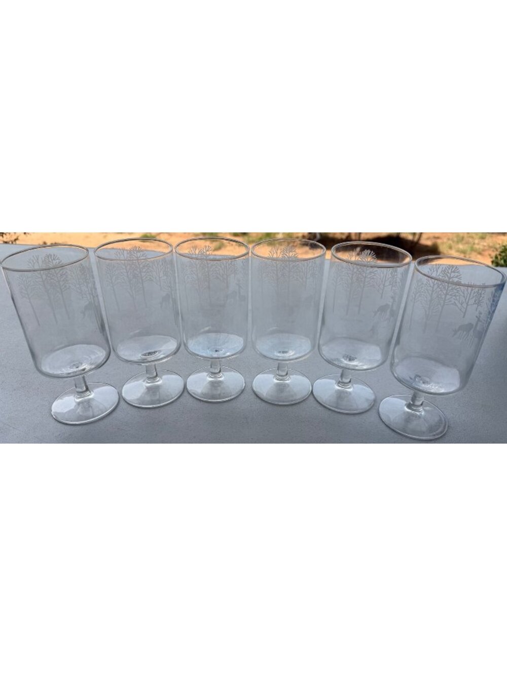 Set of 6 Horchow Collection Christmas Deer Winter Scene 14 oz. Drinking Glasses